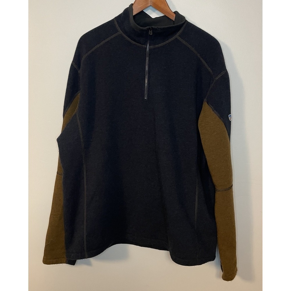 Kuhl Sweater Mens XXL Gray Brown 1/4 Zip Fleece Pullover Sweatshirt Hiking